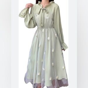 Vintage look green,floral,party dress size medium